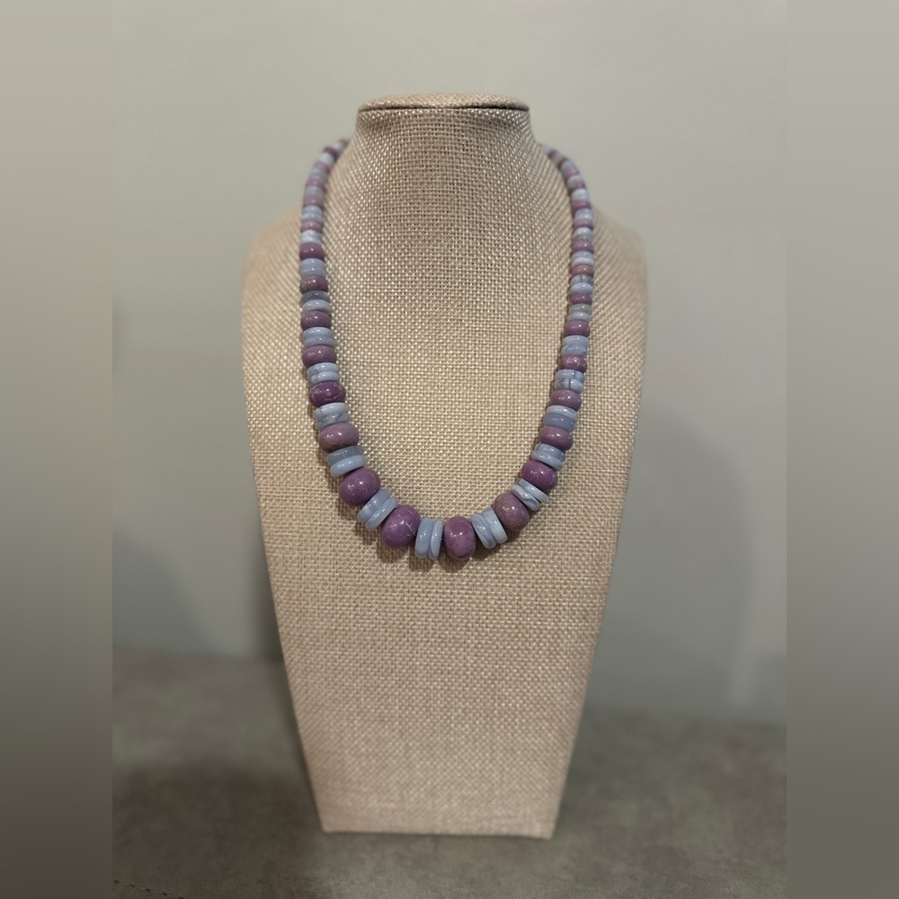 925 Silver 18" Phosphosiderite & Blue Lace Agate Beaded by Jay King - Picture 3 of 12